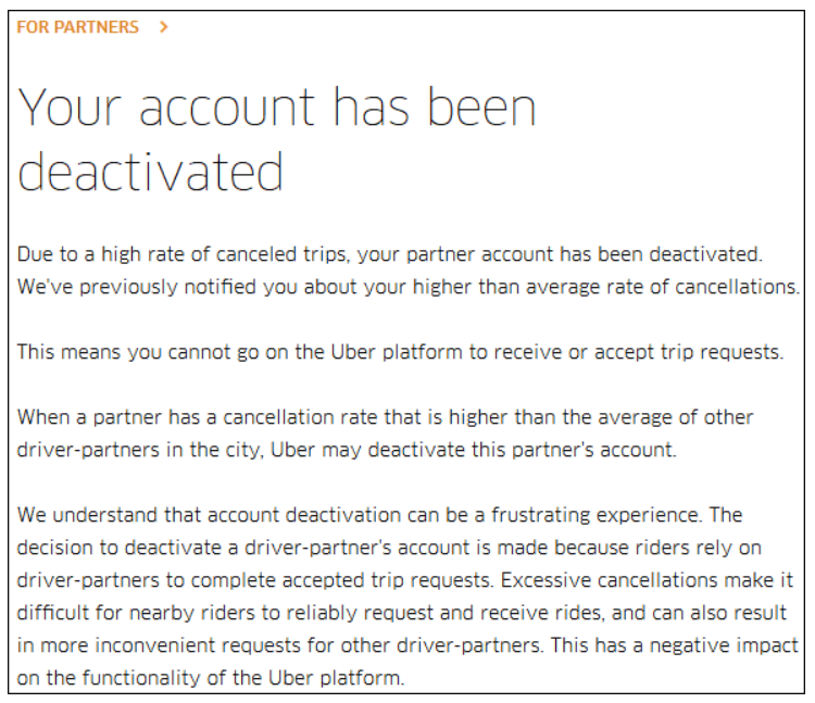 reactivate disabled uber account