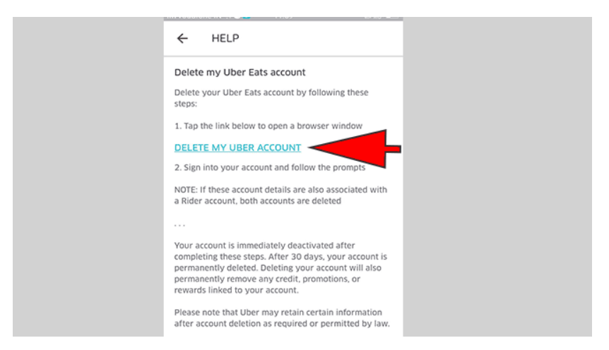 how to delete uber eats account
